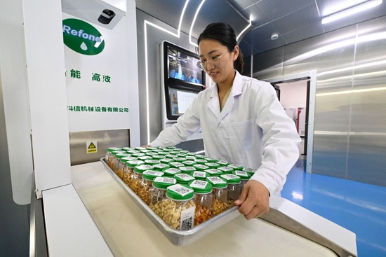 3月14日，在天津市农业科学院种质资源与生物技术研究所，科研人员将一盘玉米种质资源入库。新华社记者 孙凡越 摄