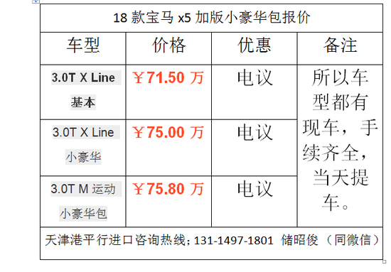 天津港又降价了2018款宝马X5最新报价单