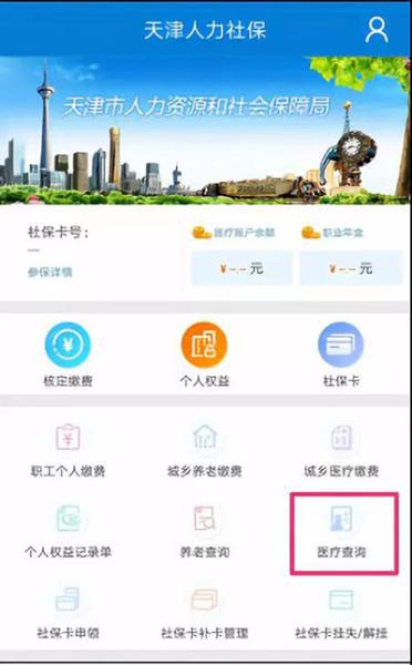 在医疗查询模块，点击“医疗保险个人账户注资查询”