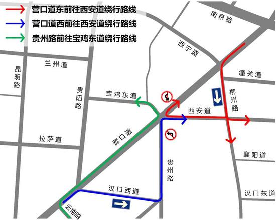 交通组织调整后区域绕行示意图