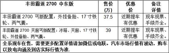 17款丰田霸道2700中东版走量优惠