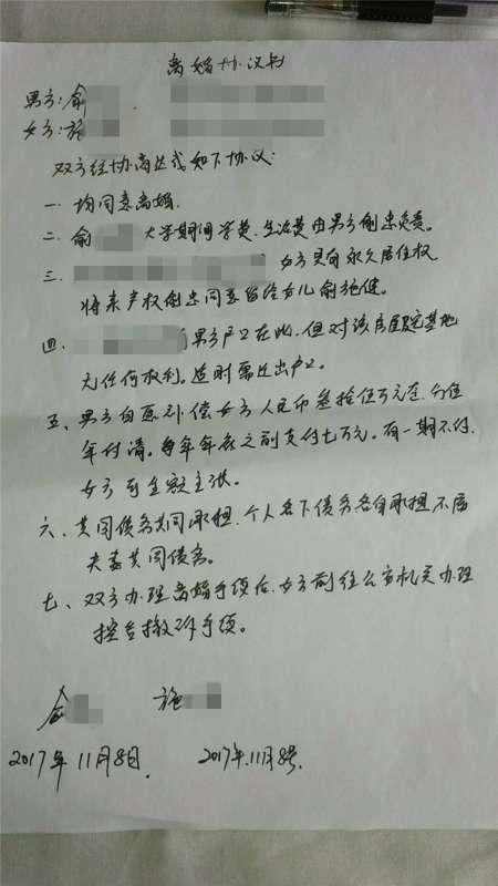 两人经王常栋律师调解后,达成的离婚协议。