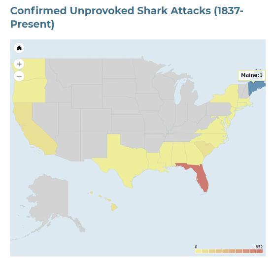 ▲图源：鲨鱼袭击数据网站