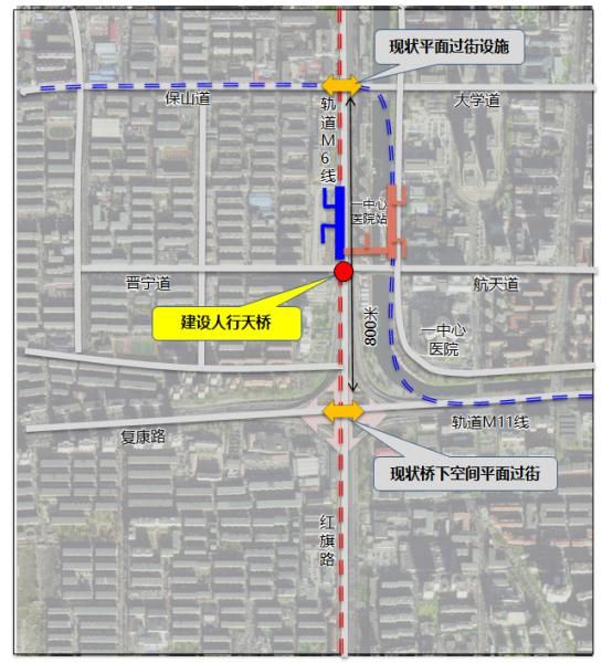 规划一中心天桥位置示意图