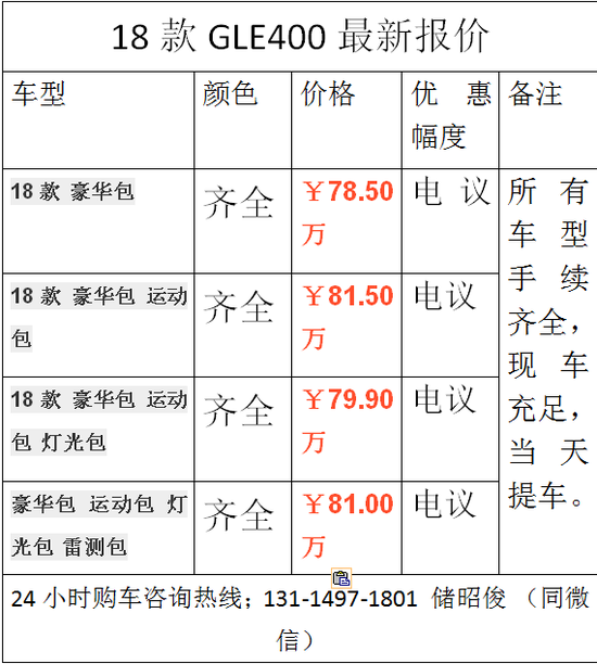 18款奔驰GLE400性价比最高的一款回馈价