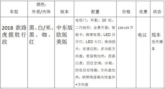 18款路虎揽胜行政改款最新价格优惠来袭
