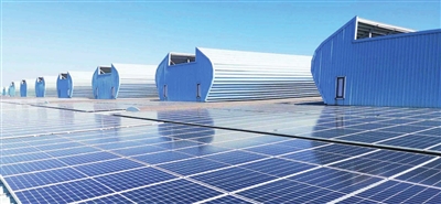 搭建在新天钢厂房上的光伏板。