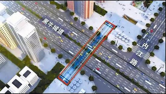图为新八大里过黑牛城道地下通道示意图,图中红线所示为地下通道位置。
