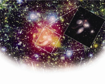 “中国天眼”探测到的“斯蒂芬五重星系”周围天区的原子气体分布。中科院国家天文台供图