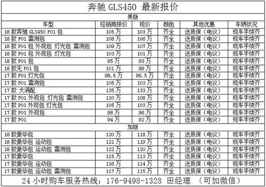 2018款奔驰GLS450美规版七座商务型报价