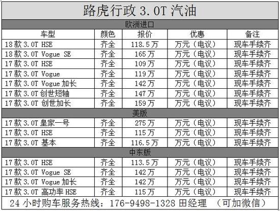 18款美国进口路虎行政3.0T标配最低报价