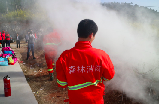 穿芳峪镇森林消防人员,为志愿者们现场演练灭火器的使用方法