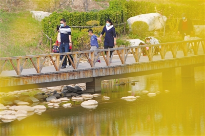 当地居民捷足先登到附近公园感受生态春之美 记者 贾成龙 摄