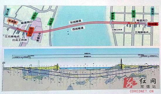 沅江过江隧道总体工程示意图。