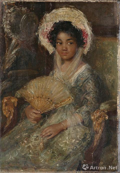 西蒙·马里斯作于1900年的'Young Negro-Girl'，如今被更名为'Young Girl Holding a Fan'