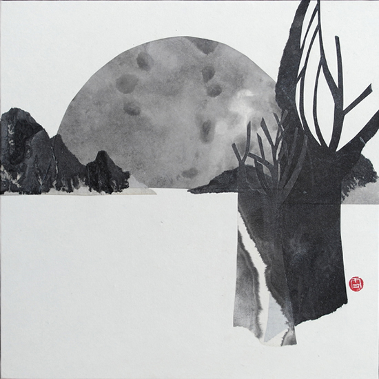 雪朴（韩国） Lonely Trees -01 30x30cm 宣纸上墨水,拼贴  2015