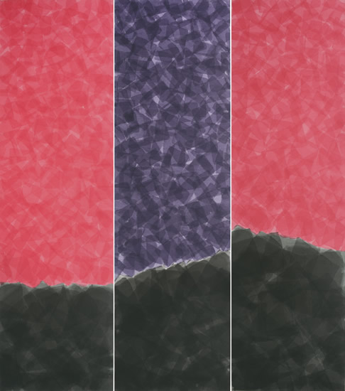 桑火尧, 后山的风景, 绢本水墨, 156×44cm×3幅, 2014_1