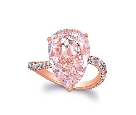 珍稀钻石-6.38克拉彩橘粉色钻石戒指