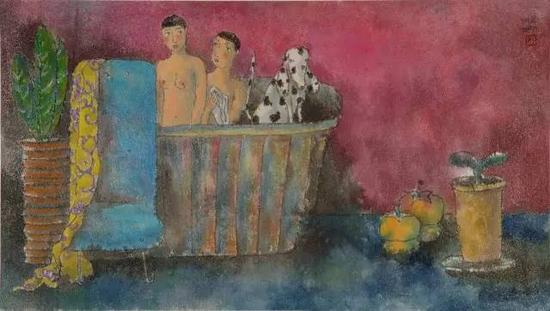 女孩与斑点狗   85x60cm    2006年