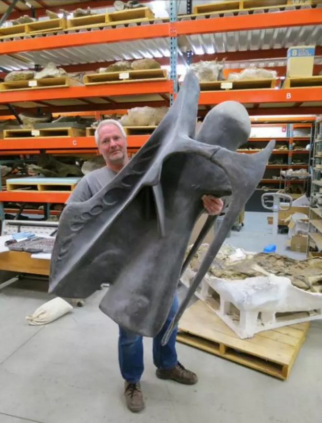 古生物学家迈克尔·泰勒拿着编号为BYU 9024的颈椎骨复制品，图片来自网络