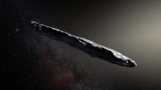 图为艺术家绘制的小行星Oumuamua概念图。