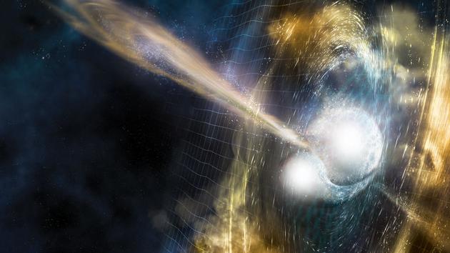 艺术家所绘的两颗中子星合并概念图。