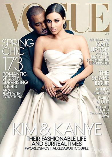 坎爷携未婚妻卡戴珊登美版VOGUE四月刊封面