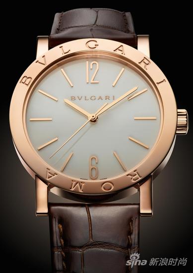 宝格丽Bulgari Roma130周年限量系列玫瑰金腕表,白色表盘