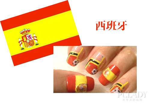 西班牙国旗彩绘美甲|世界杯|美甲|彩绘