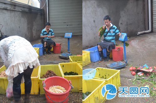 男子在南昌海产品批发市场摆摊售卖