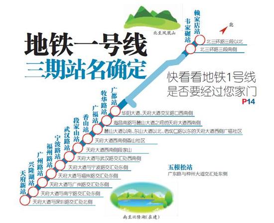 成都地铁1号线三期站点命名确定 全线设14个站