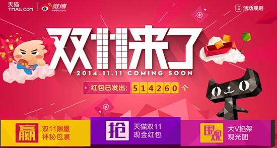 备战双十一 微博网友三天抢走50万个天猫红包