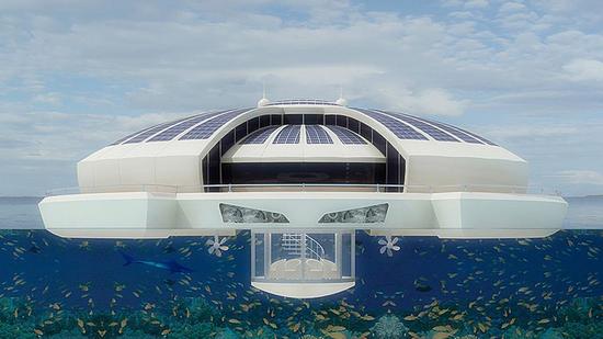 每个独立的漂浮套房拥有360度透明的水下观察室，确保顾客能够近距离观察海洋生物。