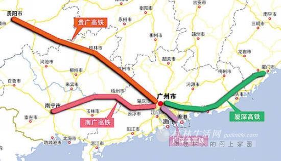 贵广高铁线路图。(资料图片)