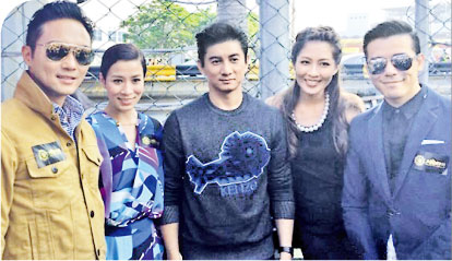 张智霖（左起）、佘诗曼、吴奇隆、陈敏之及沉震轩获邀到澳门欣赏格兰披治大赛。