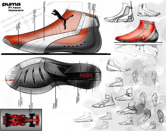 赛车靴上的设计元素