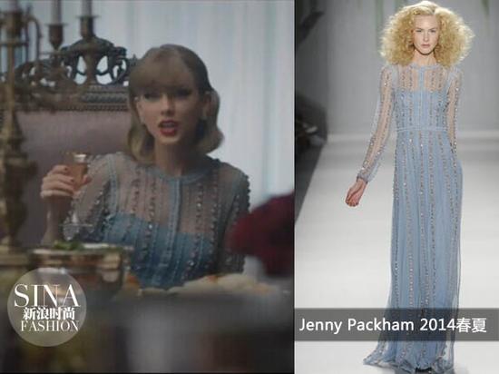 Taylor Swift身穿Jenny Packham 蓝色长裙