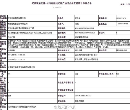 武汉轨道交通2号线南延线光谷广场综合体工程设计中标公示