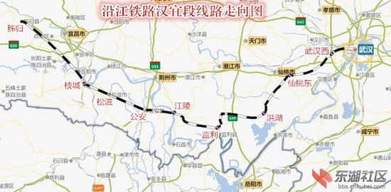 网传湖北沿江铁路线路图:从宜昌秭归至武汉西