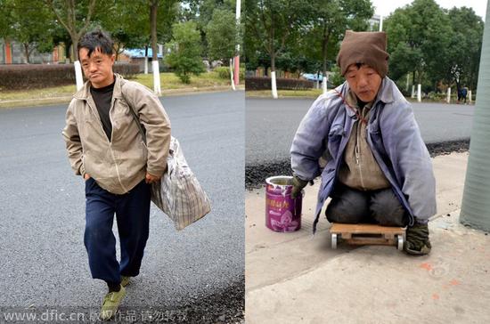 网友跟拍“残疾”乞丐变身全过程。摄影:金云国/东方IC