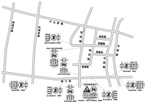 苍松桥交通管制示意图 由市公安局交通警察局绘制