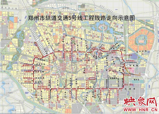 郑州市轨道交通5号线工程线路走向示意图