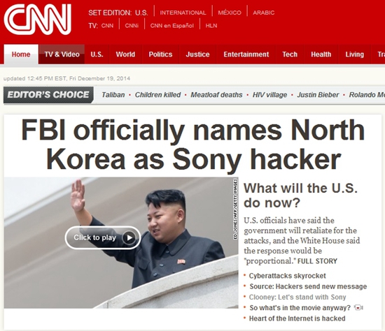 FBI正式指控朝鲜网络攻击索尼影业