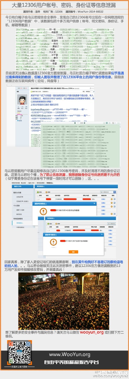 12306信息泄露情况 来自乌云-漏洞报告平台官方微博