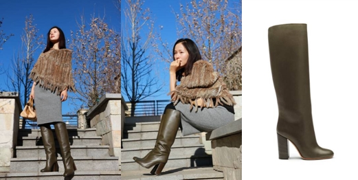 江一燕演绎Bally 2014秋冬军绿高筒靴