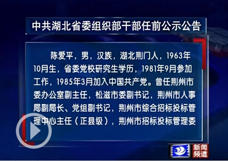 中共湖北省委组织部干部任前公示公告