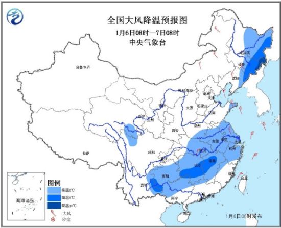 全国大风降温预报图