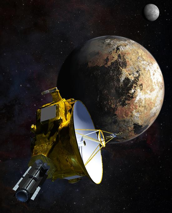 艺术示意图：新视野号探测器抵达冥王星附近。
