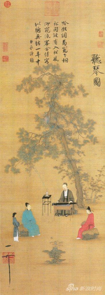 听琴图，绢本设色147.2cmx51.3cm，北京故宫博物院藏