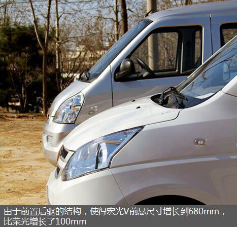 五菱宏观V与五菱荣光前悬尺寸对比